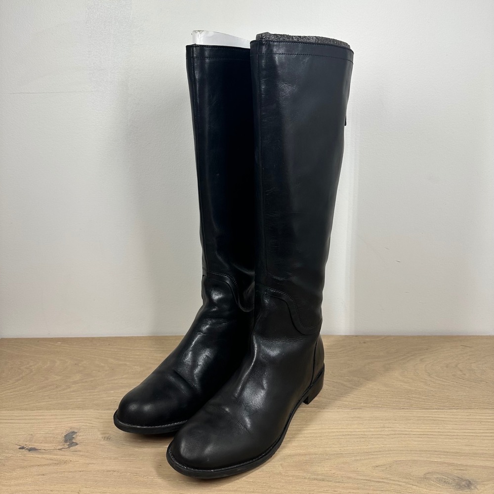 Nine West Boots Women 7.5 Black Leather Knee High Riding Classic Minimalist